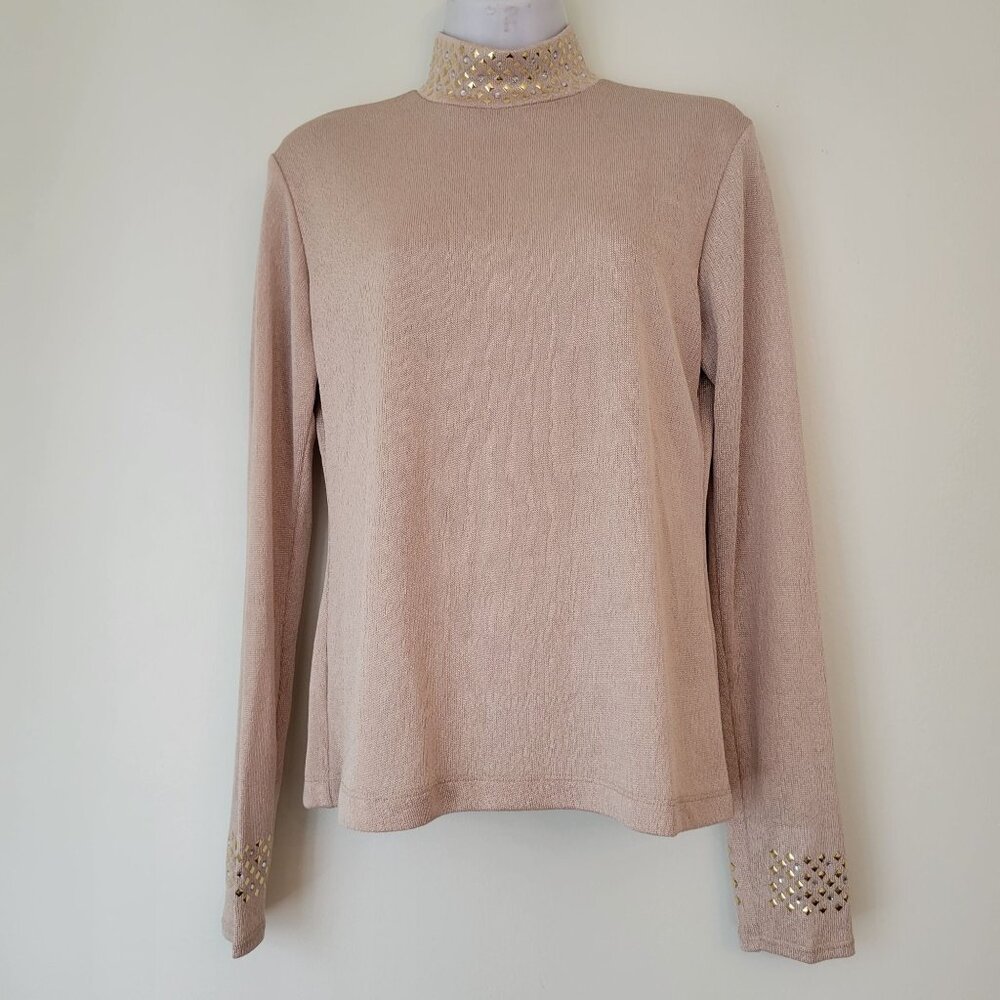 Hobby Horse Gold Beige Long Sleeve Show Top M Sequins Bling‎ Cosplay Costume 80s